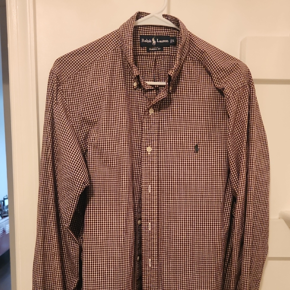 Ralph Lauren Men's Tan and Brown Plaid Shirt